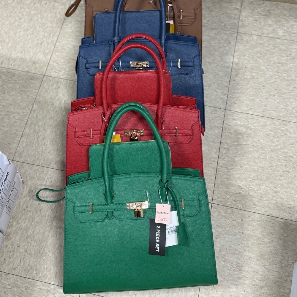 Elegant RED Leather TWO PIECE Handbag